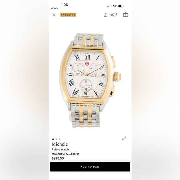 Michele Releve Two Tone Stainless and 18k Watch - Picture 14 of 16